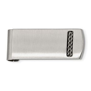 Chain Accent Brushed Stainless Steel Spring Loaded Money Clip